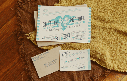 = C / M WEDDING INVITES =<br><small><i>Screen Printed Cards with RSVP's</i></small>